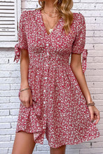 Load image into Gallery viewer, Ditsy Floral Tied Puff Sleeve Button Front Dress