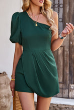 Load image into Gallery viewer, One-Shoulder Puff Sleeve Pleated Detail Romper