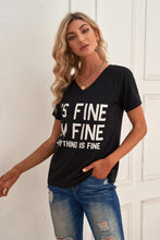 Load image into Gallery viewer, Slogan Graphic V-Neck Short Raglan Sleeve Tee