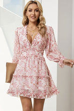 Load image into Gallery viewer, Floral Frill Trim Plunge Flounce Sleeve Dress