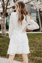 Load image into Gallery viewer, Pompom Trim Puff Sleeve Belted Lace Dress