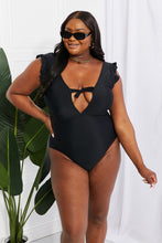Load image into Gallery viewer, Seashell Ruffle Sleeve One-Piece in Black