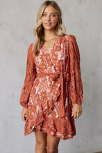 Load image into Gallery viewer, Pompom Trim Puff Sleeve Belted Lace Dress