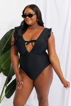 Load image into Gallery viewer, Seashell Ruffle Sleeve One-Piece in Black