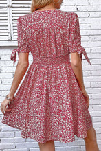 Load image into Gallery viewer, Ditsy Floral Tied Puff Sleeve Button Front Dress