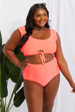 Load image into Gallery viewer, Sanibel Crop Swim Top and Ruched Bottoms Set in Coral