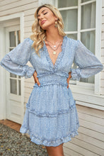 Load image into Gallery viewer, Floral Frill Trim Plunge Flounce Sleeve Dress