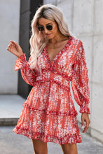 Load image into Gallery viewer, Floral Frill Trim Plunge Flounce Sleeve Dress