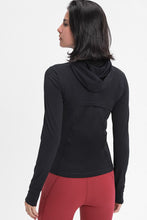 Load image into Gallery viewer, Zip Up Drawstring Detail Hooded Sports Jacket