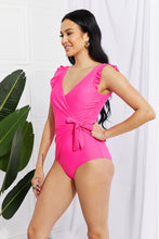 Load image into Gallery viewer, Full Size Float On Ruffle Faux Wrap One-Piece in Pink