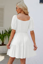 Load image into Gallery viewer, Ruched Square Neck Puff Sleeve Mini Dress