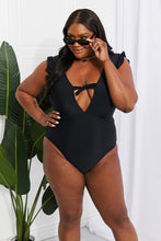 Load image into Gallery viewer, Seashell Ruffle Sleeve One-Piece in Black