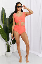 Load image into Gallery viewer, Sanibel Crop Swim Top and Ruched Bottoms Set in Coral