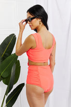 Load image into Gallery viewer, Sanibel Crop Swim Top and Ruched Bottoms Set in Coral