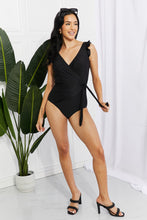 Load image into Gallery viewer, Full Size Float On Ruffle Faux Wrap One-Piece in Black