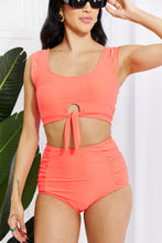 Load image into Gallery viewer, Sanibel Crop Swim Top and Ruched Bottoms Set in Coral