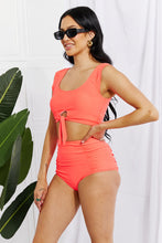 Load image into Gallery viewer, Sanibel Crop Swim Top and Ruched Bottoms Set in Coral