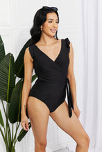 Load image into Gallery viewer, Full Size Float On Ruffle Faux Wrap One-Piece in Black