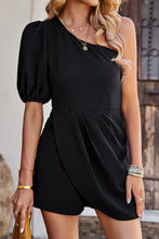 Load image into Gallery viewer, One-Shoulder Puff Sleeve Pleated Detail Romper