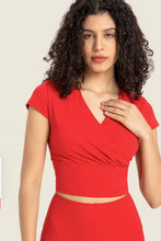 Load image into Gallery viewer, Gathered Detail Surplice Short Sleeve Sports Top