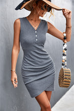 Load image into Gallery viewer, Buttoned V-Neck Tulip Hem Sleeveless Dress