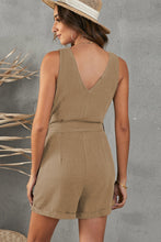 Load image into Gallery viewer, Tie-Waist Buttoned Plunge Sleeveless Romper