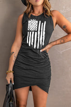 Load image into Gallery viewer, US Flag Graphic Tulip Hem Ruched Sleeveless Dress
