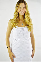 Load image into Gallery viewer, Kaycee Tiered Eyelet Knit Strappy Minidress Front
