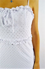Load image into Gallery viewer, Kaycee Tiered Eyelet Knit Strappy Minidress close up