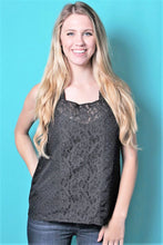 Load image into Gallery viewer, Suzie's Black Floral Lace Sleeveless Top Front