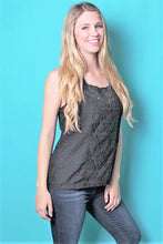 Load image into Gallery viewer, Suzie's Black Floral Lace Sleeveless Top Front View Main