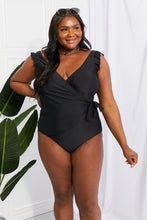 Load image into Gallery viewer, Full Size Float On Ruffle Faux Wrap One-Piece in Black