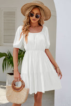 Load image into Gallery viewer, Ruched Square Neck Puff Sleeve Mini Dress