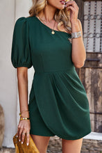 Load image into Gallery viewer, One-Shoulder Puff Sleeve Pleated Detail Romper