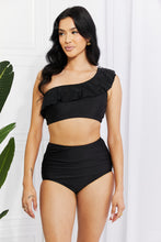 Load image into Gallery viewer, Seaside Romance Ruffle One-Shoulder Bikini in Black