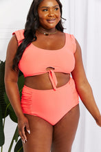 Load image into Gallery viewer, Sanibel Crop Swim Top and Ruched Bottoms Set in Coral