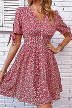 Load image into Gallery viewer, Ditsy Floral Tied Puff Sleeve Button Front Dress