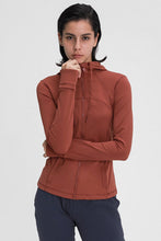 Load image into Gallery viewer, Zip Up Drawstring Detail Hooded Sports Jacket