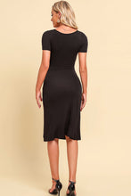 Load image into Gallery viewer, Ruched Sweetheart Neck Short Sleeve Slit Dress