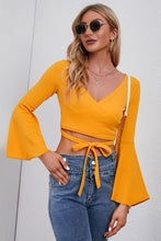 Load image into Gallery viewer, Tie Front Flare Sleeve Cropped Top