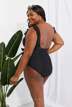 Load image into Gallery viewer, Full Size Float On Ruffle Faux Wrap One-Piece in Black