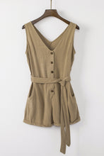 Load image into Gallery viewer, Tie-Waist Buttoned Plunge Sleeveless Romper