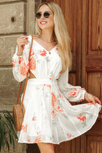 Load image into Gallery viewer, Floral Cutout Long Sleeve V-Neck Dress