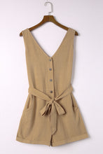 Load image into Gallery viewer, Tie-Waist Buttoned Plunge Sleeveless Romper