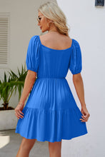 Load image into Gallery viewer, Ruched Square Neck Puff Sleeve Mini Dress