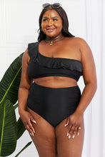 Load image into Gallery viewer, Seaside Romance Ruffle One-Shoulder Bikini in Black