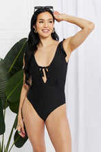Load image into Gallery viewer, Seashell Ruffle Sleeve One-Piece in Black