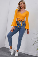 Load image into Gallery viewer, Tie Front Flare Sleeve Cropped Top
