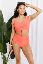 Load image into Gallery viewer, Sanibel Crop Swim Top and Ruched Bottoms Set in Coral