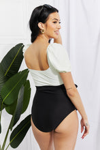 Load image into Gallery viewer, Salty Air Puff Sleeve One-Piece in Cream/Black
